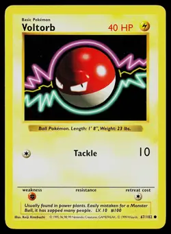 Pokemon Card Base Set Shadowless Voltorb 67/102 Unlimited Common - Image 1