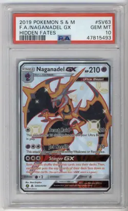 2019 POKEMON SUN & MOON HIDDEN FATES #SV63 FULL ART/NAGANADEL GX PSA 10 - Image 1