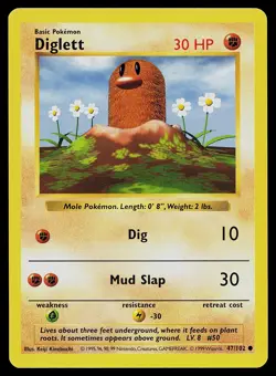 Pokemon Card Base Set Shadowless Diglett 47/102 Unlimited Common - Image 1