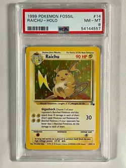 1999 Pokemon Fossil Raichu Holo #14 - PSA NM-MT 8!!!! - Image 1