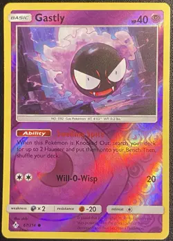 Gastly Reverse Holo 67/214 Pokemon TCG Sun & Moon Unbroken Bonds NM Free Ship - Image 1