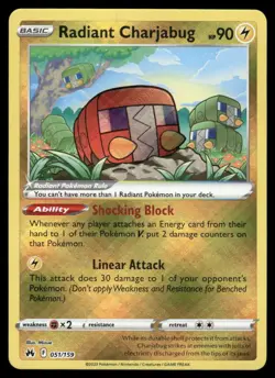 Pokemon Cards Radiant Charjabug 051/159 Crown Zenith Radiant Rare NM *3 - Image 1