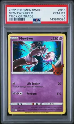 PSA 10 Gem Mint MEWTWO 056 Holo 2022 Pokemon Trick Or Trade Sword & Shield Stamp - Image 1