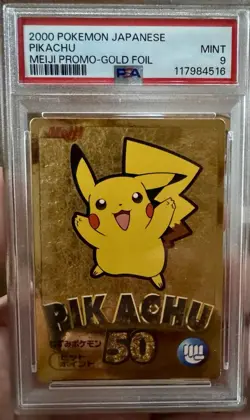 2000 Japanese Pokemon Pikachu Meiji Gold Foil Promo PSA 9 Mint - Image 1