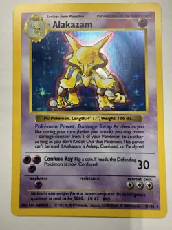 Pokemon Alakazam 1/102 Base Set Shadowless Holo Rare 80 HP English - Image 1