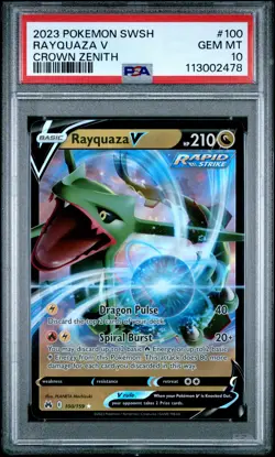 2023 POKEMON SWORD & SHIELD CROWN ZENITH #100 RAYQUAZA V PSA 10 - Image 1