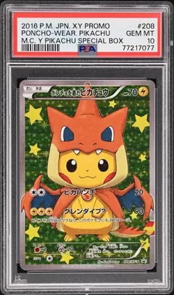 2016 POKEMON JPN XY PROMO #208 PONCHO WEARING PIKACHU MEGA CHARIZARD Y PSA 10 - Image 1