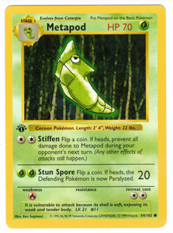 Metapod 54/102 Base Set 1st Edition Regular Rare Vintage Pokemon Card - Image 1