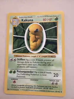 Pokemon TCG Kakuna Base Set Shadowless Uncommon Card 33/102 Excellent LP - Image 1