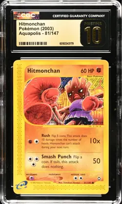 CGC 10 PRISTINE Hitmonchan 81/147 Aquapolis Vintage WOTC 2003 Pokemon Card POP 2 - Image 1