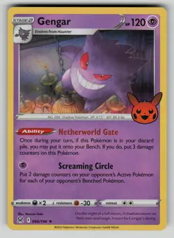 Gengar 066/196 Lost Origin Pokemon Holo NM - trick or trade stamp - Image 1