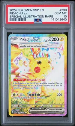 2024 POKEMON SSP EN-SURGING SPARKS SPECIAL ILLUSTRATION RARE PIKACHU EX PSA 10 - Image 1