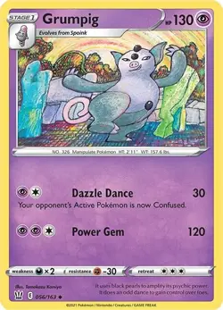 Grumpig Battle Styles 056/163 Regular Uncommon 2021 Pokemon TCG Near Mint - Image 1