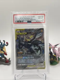 2019 POKEMON SM BLACK STAR PROMO #SM168 PIKACHU & ZEKROM GX PROMO TAG TEAM PSA 8 - Image 1