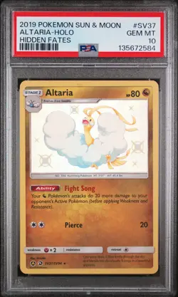 2019 POKEMON SUN & MOON HIDDEN FATES #SV37 ALTARIA-HOLO PSA 10 - Image 1