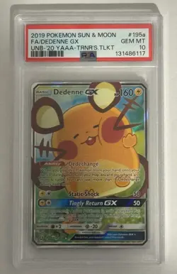 2019 POKEMON SUN & MOON UNBROKEN BONDS #195A FULL ART/DEDENNE GX PSA 10 - Image 1