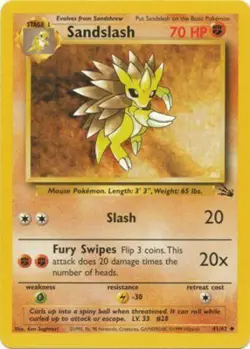 Sandslash 41/62 Fossil Set Unlimited Vintage 1999 Pokemon Card - Image 1