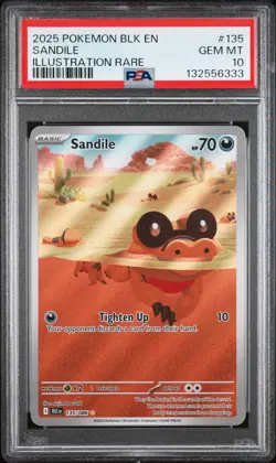 Sandile 135/086 Illustration Rare Blk En-black Bolt Pokemon PSA 10 - Image 1