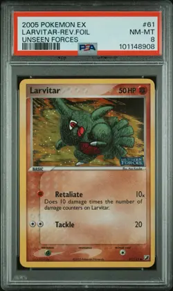 Larvitar 61/115 Reverse Holo Unseen Forces Pokemon Card PSA 8 - Image 1