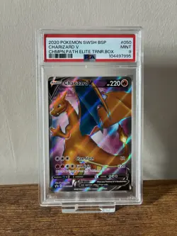 Pokemon TCG Charizard v SWSH050 Champions Path ETB Black Star Promo PSA 9 - Image 1