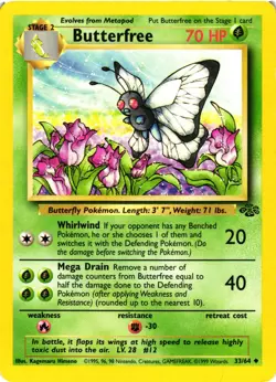 Pokemon TCG Butterfree Jungle 33/64 Regular Unlimited Uncommon LP/MP - Image 1