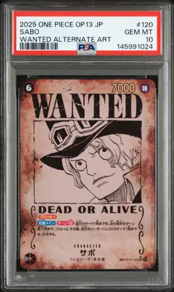 2025 ONE PIECE JPN OP13-CARRYING ON HIS WILL WANTED ALTERNATE ART SABO PSA 10 - Image 1
