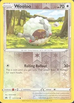 Wooloo 121/159 Common Crown Zenith Pokemon Reverse Holo Near Mint - Image 1