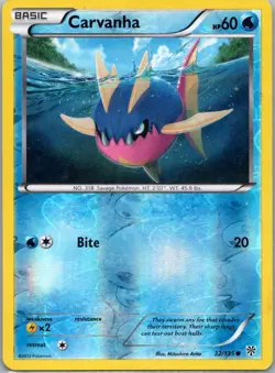 Pokemon TCG Carvanha 32/135 Plasma Storm Rev Holo LP - Image 1