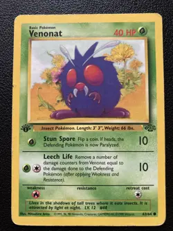 Venonat 1st Edition 1999 Jungle Set 63/64 Pokemon Card HP - Image 1