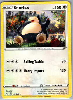 Snorlax 140/202 Non Holo SWSH01: Sword & Shield Base Set - Pokemon Card - NM - Image 1
