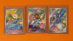 Pokemon First Partner Illustration Collection Gen 7 Rowlet, Litten, And Popplio - Image 1