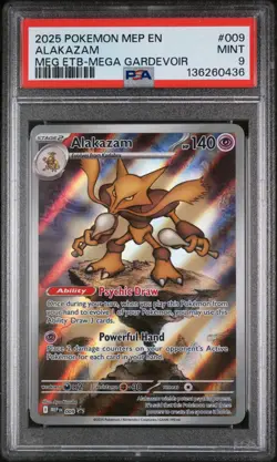 2025 POKEMON MEP EN-ME BLACK STAR PROMO #009 ALAKAZAM PSA 9 - Image 1