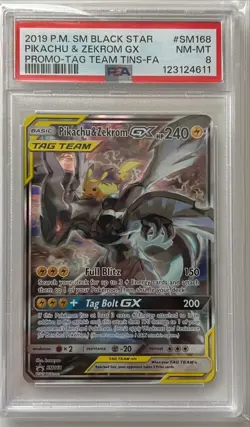 2019 Pikachu & Zekrom GX Tag Team Black Star Promo sm168 PSA 8 - Image 1
