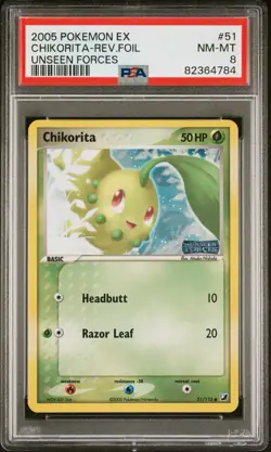 Chikorita - 51/115 - Reverse Holo Pokemon EX Unseen Forces PSA 8 - Image 1