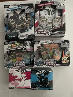 Pokemon TCG Black Bolt White Flare Etb Booster Binder Poster Victini Bundle - Image 1