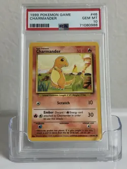 PSA 10 CHARMANDER BASE SET POKEMON GAME 1999 #46 GEM MINT Pokemon Card - Image 1