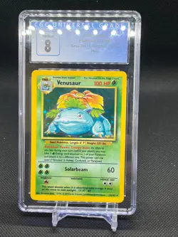 TCG Pokemon Venusaur Holo Rare Base Set Unlimited CGC 8 Near Mint #15/102 1998 - Image 1