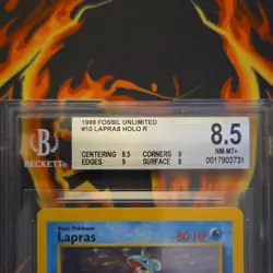 Lapras 10/62 Fossil Unlimited Holo Rare Beckett 8.5 English Pokemon TCG - Image 4