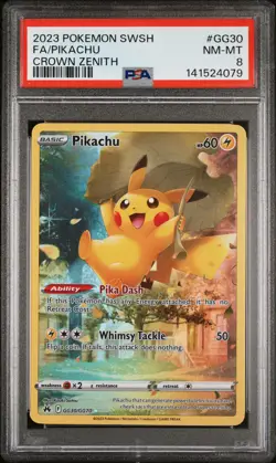2023 POKEMON SWORD & SHIELD CROWN ZENITH #GG30 FULL ART/PIKACHU PSA 8 - Image 1