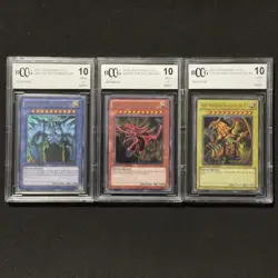 Set of 3 God Cards Obelisk Slifer Ra LC01 EN001 EN002 EN003 2010 Yugioh PSA 10 - Image 1