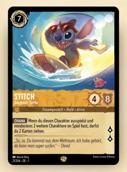Disney Lorcana Stitch Sorgloser Surfer 21/204 Non-Foil Fehldruck Errata Misprint - Image 2