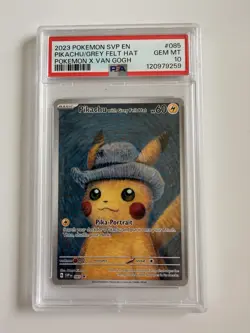 Pokemon Pikachu TCG Grey Felt Hat #085 Promo Van Gogh Pikachu PSA 10 - Image 1