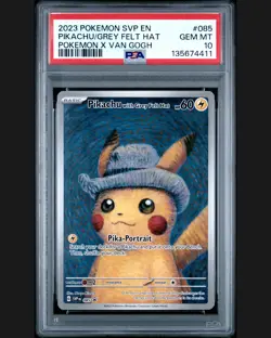 Pokemon PSA 10 GEM MINT Pikachu Grey Felt Hat – Van Gogh Promo SVP 085 - Image 1
