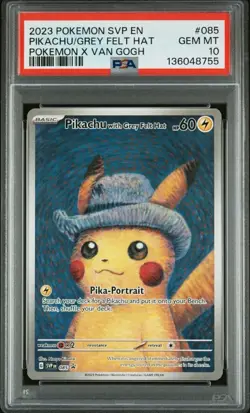2023 Pokemon x Van Gogh Pikachu With Grey Felt Hat #085 Promo PSA 10 - Image 1