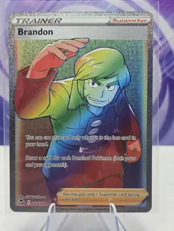 Pokemon TCG Brandon Trainer Supporter Secret Rare Holo 203/195 Silver Tempest NM - Image 1