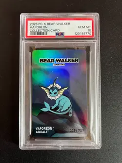 2025 POKEMON CENTER X BEAR WALKER COLLECTION CARDS VAPOREON 325/720 PSA 10 - Image 1