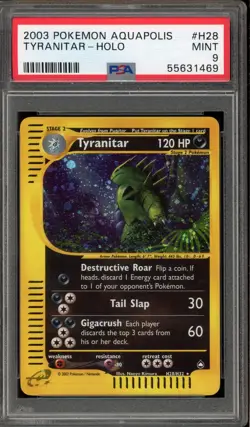 Pokemon Tyranitar Aquapolis Holo Rare #H28 PSA 9 Mint - Image 1