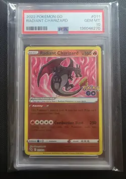 PSA 10 GEM MINT Radiant Charizard #011 Pokemon Go Card 2022 - Image 1