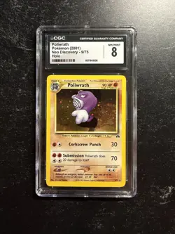CGC 8 Pokemon Neo Discovery Unlimited Poliwrath Holo Rare 9/75 Mint 2001 - Image 1
