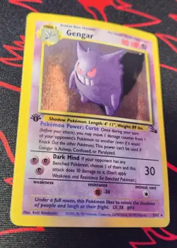 1999 Pokemon Fossil Gengar Holo 1st Edition DAMAGED - Image 3